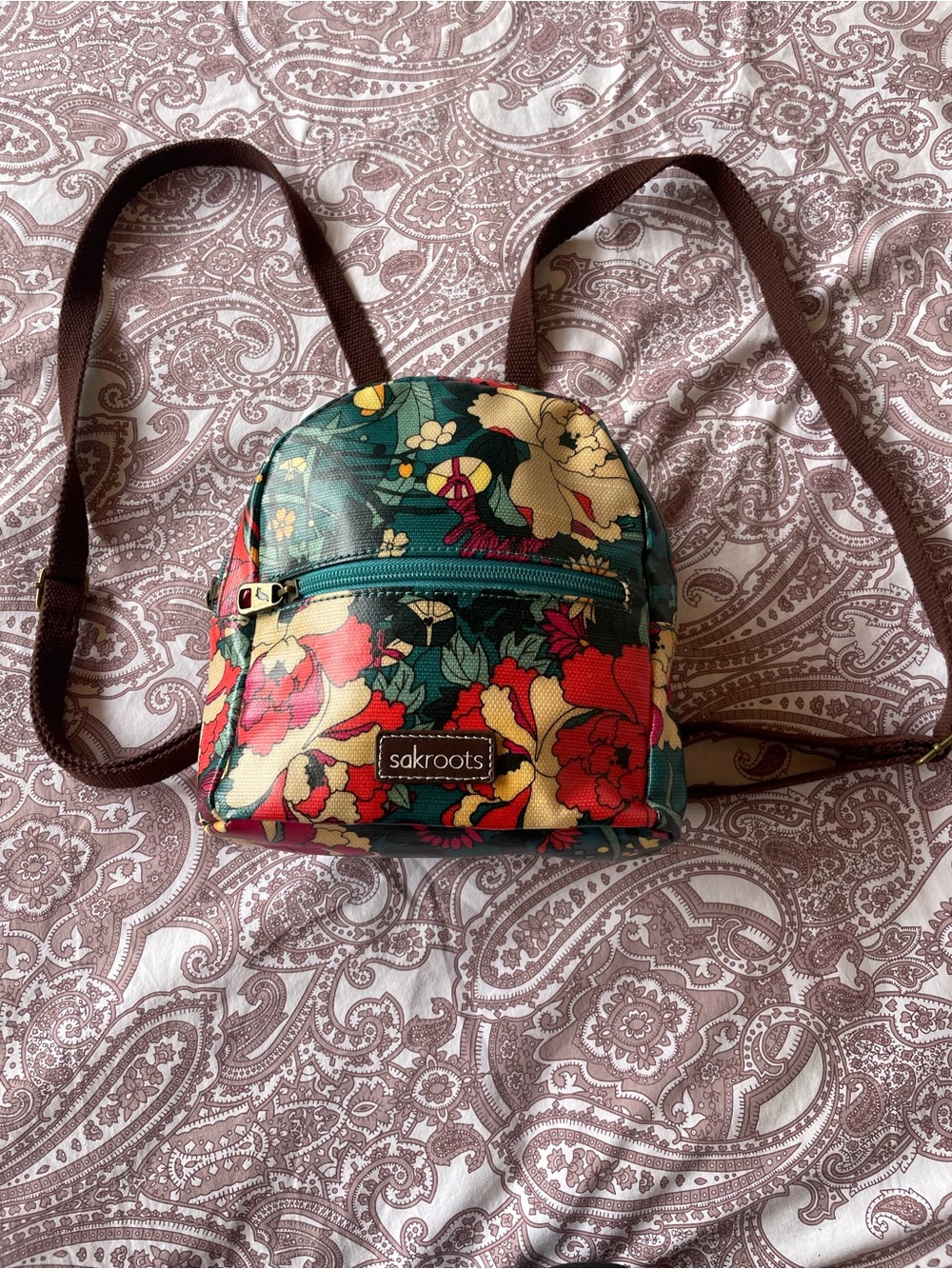 Sakroots Floral Mini Backpack in Teal, Red, Yellow